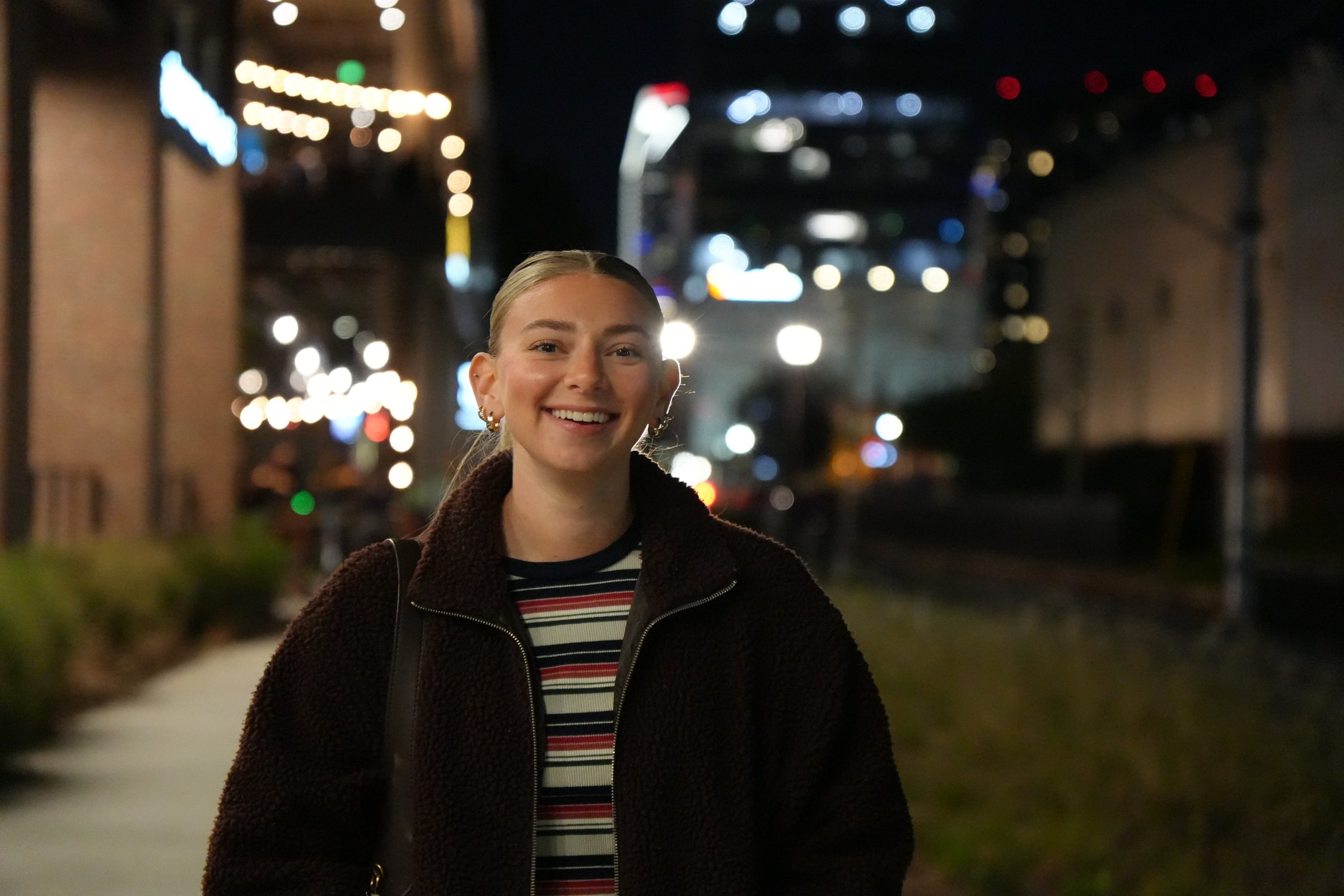 Portrait on a city street at night